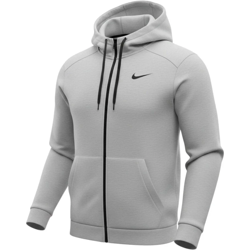 Nike Dri-FIT Full Zip Hoodie Mens Gray Heather Athletic Training Sweatshirt L